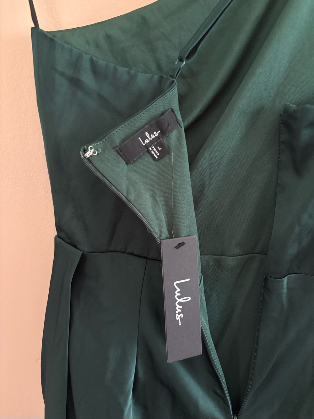 Lulus Signature Elegance Emerald Satin One-Shoulder Maxi Dress Size Large Formal - Picture 6 of 12